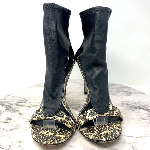 Elle Tahari Leather Snake Skin Open Toe Heeled Ankle Cuff Booties 37 Classic - Picture 4 of 14